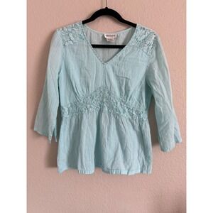 Millenium‎ Large Babydoll Fairy Beaded Lace Coquette Top Y2K 3/4 Sleeve Pastel